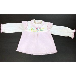 Toddler Girls Sweater Vintage 18 Months Pink White Baby Lamb 1970s Blouse embroi
